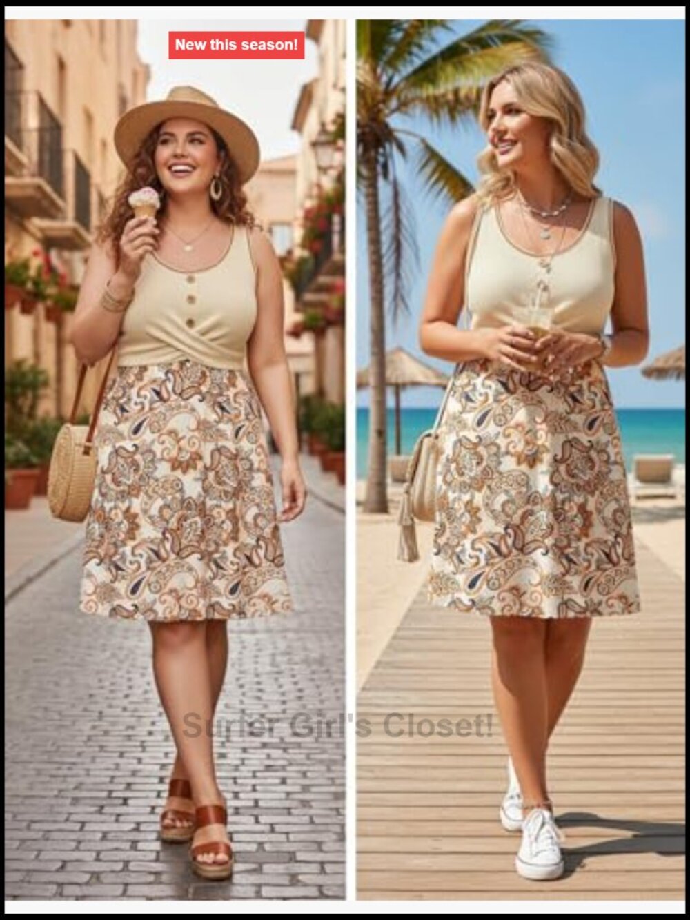 Twist Front Waffle Knit Dress Sleeveless Sundress Flowy Midi A-Line - Picture 4 of 6